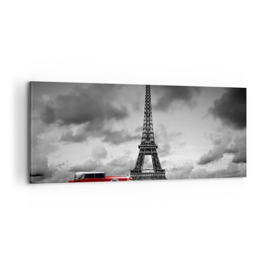 Obraz na płótnie - Nie tak dawno w Paryżu - 100x40cm - Motoryzacja Wieża Eiffla Paryż - Nowoczesny foto obraz w ramie do salonu do sypialni ARTTOR ARTTOR