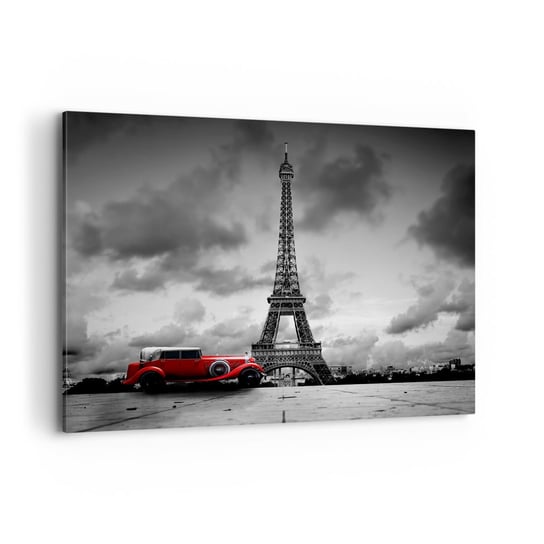 Obraz na płótnie - Nie tak dawno w Paryżu - 100x70cm - Motoryzacja Wieża Eiffla Paryż - Nowoczesny foto obraz w ramie do salonu do sypialni ARTTOR ARTTOR