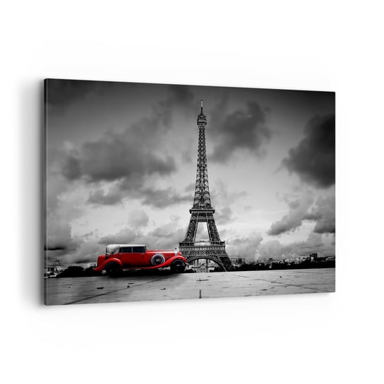 Obraz na płótnie - Nie tak dawno w Paryżu - 120x80cm - Motoryzacja Wieża Eiffla Paryż - Nowoczesny obraz na ścianę do salonu do sypialni ARTTOR ARTTOR
