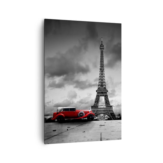 Obraz na płótnie - Nie tak dawno w Paryżu - 70x100cm - Motoryzacja Wieża Eiffla Paryż - Nowoczesny foto obraz w ramie do salonu do sypialni ARTTOR ARTTOR