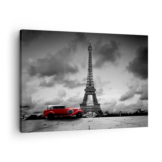Obraz na płótnie - Nie tak dawno w Paryżu - 70x50cm - Motoryzacja Wieża Eiffla Paryż - Nowoczesny Canvas obraz do salonu do sypialni ARTTOR ARTTOR
