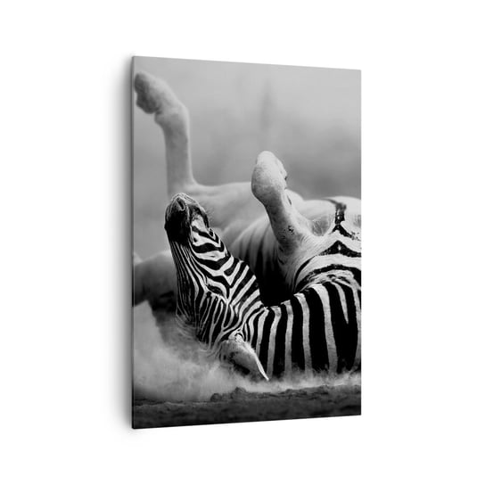 Obraz na płótnie - Nie tylko koń by się uśmiał - 70x100cm - Zwierzęta Zebra Natura - Nowoczesny foto obraz w ramie do salonu do sypialni ARTTOR ARTTOR