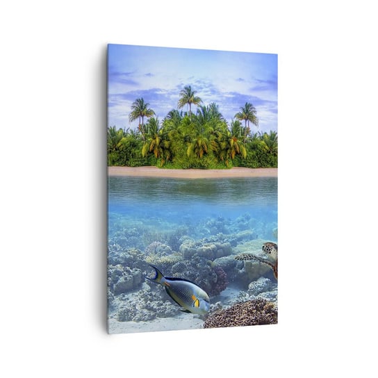 Obraz na płótnie - Niebiańska wyspa zaprasza - 80x120cm - Krajobraz Wyspa Rafa Koralowa - Nowoczesny obraz na ścianę do salonu do sypialni ARTTOR ARTTOR