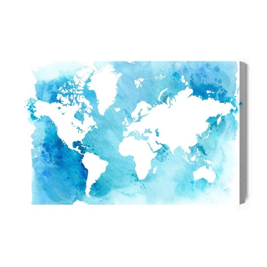 Obraz Na Płótnie Niebiesko-Biała Mapa Świata 70x50 Inna marka