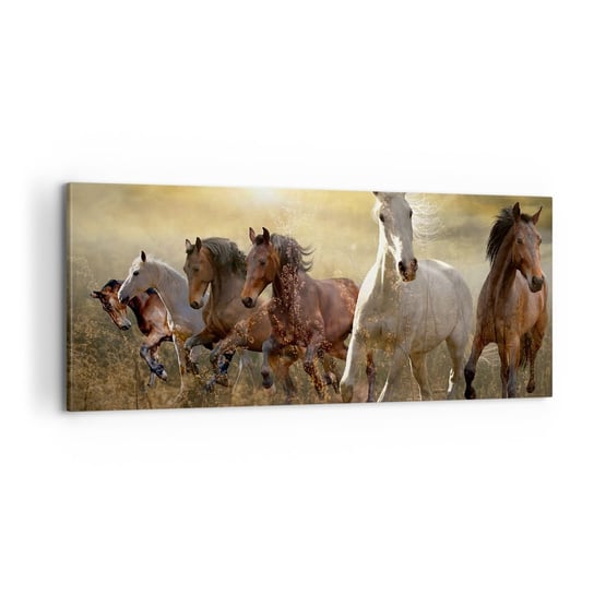 Obraz na płótnie - Niech żyje wolność! - 100x40cm - Zwierzęta Koń Galop - Nowoczesny foto obraz w ramie do salonu do sypialni ARTTOR ARTTOR