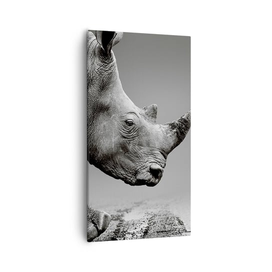 Obraz na płótnie - Niepowstrzymana siła - 55x100 cm - Obraz nowoczesny - Nosorożec, Zwierzęta, Afryka, Natura, Czarno-Biały - PA55x100-4954 ARTTOR