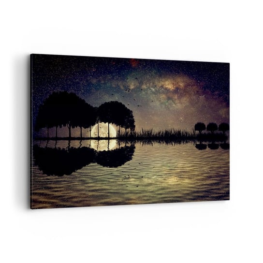 Obraz na płótnie - Noc na krańcu świata - 120x80cm - Krajobraz Jezioro Księżyc - Nowoczesny obraz na ścianę do salonu do sypialni ARTTOR ARTTOR