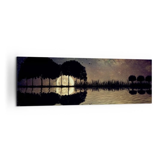 Obraz na płótnie - Noc na krańcu świata - 160x50cm - Krajobraz Jezioro Księżyc - Nowoczesny foto obraz w ramie do salonu do sypialni ARTTOR ARTTOR