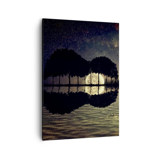 Obraz na płótnie - Noc na krańcu świata - 50x70cm - Krajobraz Jezioro Księżyc - Nowoczesny Canvas obraz do salonu do sypialni ARTTOR ARTTOR