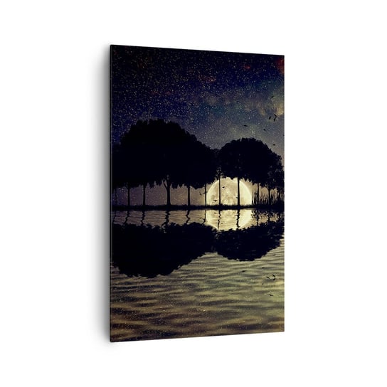 Obraz na płótnie - Noc na krańcu świata - 80x120cm - Krajobraz Jezioro Księżyc - Nowoczesny obraz na ścianę do salonu do sypialni ARTTOR ARTTOR
