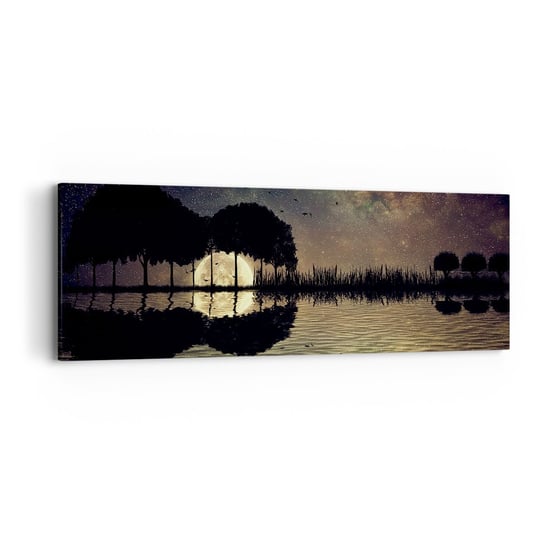 Obraz na płótnie - Noc na krańcu świata - 90x30cm - Krajobraz Jezioro Księżyc - Nowoczesny Canvas obraz do salonu do sypialni ARTTOR ARTTOR