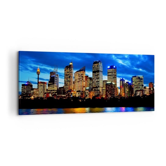 Obraz na płótnie - Noc świateł i barw - 120x50cm - Miasto Sydney Architektura - Nowoczesny obraz na ścianę do salonu do sypialni ARTTOR ARTTOR