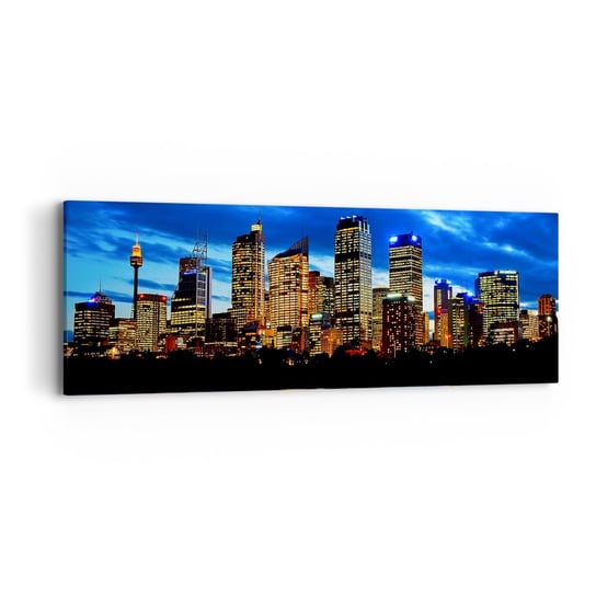 Obraz na płótnie - Noc świateł i barw - 90x30cm - Miasto Sydney Architektura - Nowoczesny Canvas obraz do salonu do sypialni ARTTOR ARTTOR