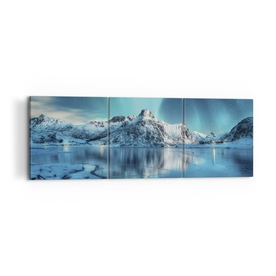 Obraz na płótnie - Noc światła - 120x40 cm - Obraz nowoczesny - Zorza Polarna, Norwegia, Krajobraz, Morze, Lofoty - CA120x40-4196 ARTTOR