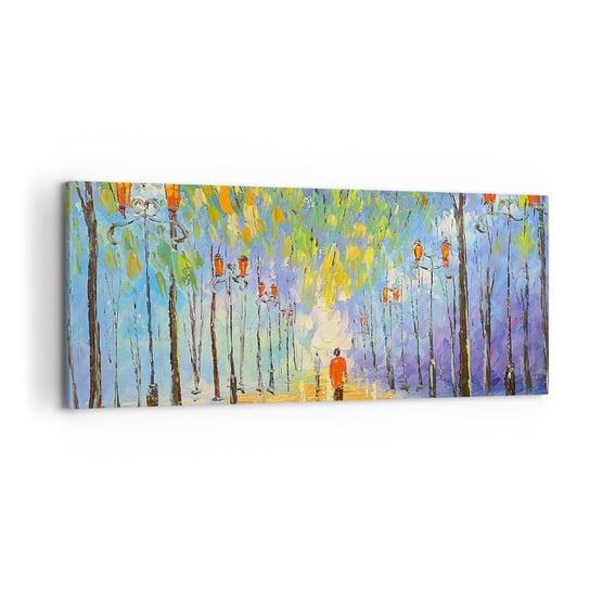 Obraz na płótnie - Nocna piosenka deszczu - 120x50cm - Aleja Parkowa Krajobraz Drzewa - Nowoczesny obraz na ścianę do salonu do sypialni ARTTOR ARTTOR