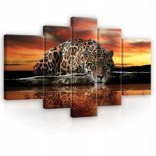 Obraz Na Płótnie Nowoczesny 5 Części Set Xxl Na Ścianę Do Sypialni Salonu Jaguar Tryptyk Tygrys 3D 170X100 Consalnet