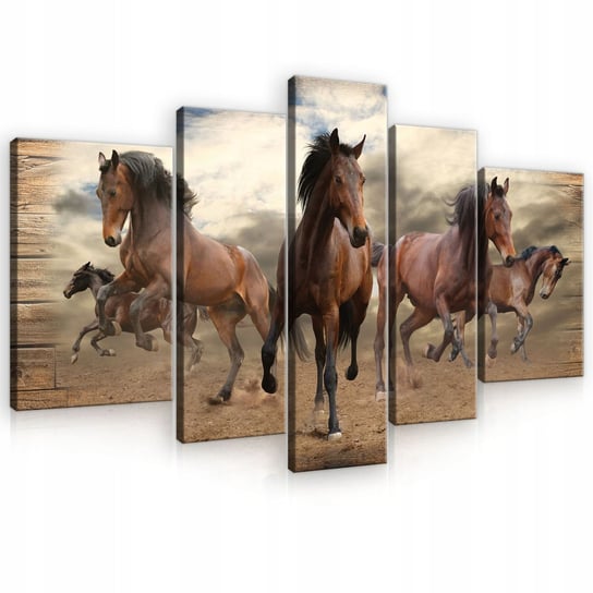 Obraz Na Płótnie Nowoczesny 5 Części Set Xxl Na Ścianę Do Sypialni Salonu Konie Zwierzęta Tryptyk 3D 170X100 Consalnet