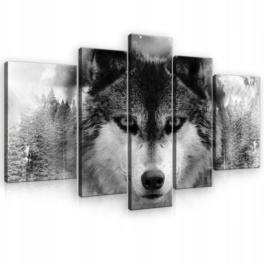 Obraz Na Płótnie Nowoczesny 5 Części Set Xxl Na Ścianę Do Sypialni Salonu Wilk Zwierzęta Tryptyk 3D 170X100 Consalnet