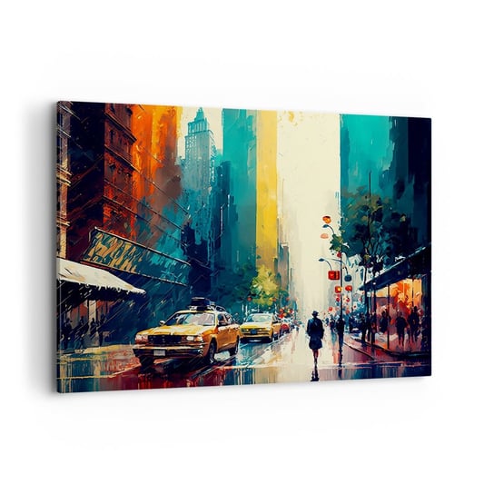 Obraz na płótnie - Nowy Jork – tu nawet deszcz jest kolorowy - 100x70cm - Sztuka Pejzaż Miasto - Nowoczesny foto obraz w ramie do salonu do sypialni ARTTOR ARTTOR