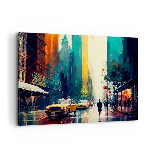 Obraz na płótnie - Nowy Jork – tu nawet deszcz jest kolorowy - 120x80cm - Sztuka Pejzaż Miasto - Nowoczesny obraz na ścianę do salonu do sypialni ARTTOR ARTTOR