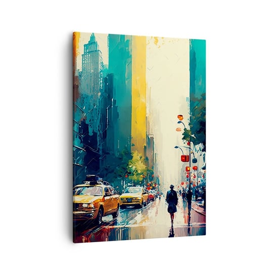 Obraz na płótnie - Nowy Jork – tu nawet deszcz jest kolorowy - 50x70cm - Sztuka Pejzaż Miasto - Nowoczesny Canvas obraz do salonu do sypialni ARTTOR ARTTOR