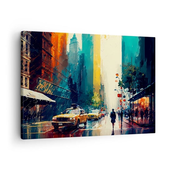 Obraz na płótnie - Nowy Jork – tu nawet deszcz jest kolorowy - 70x50cm - Sztuka Pejzaż Miasto - Nowoczesny Canvas obraz do salonu do sypialni ARTTOR ARTTOR