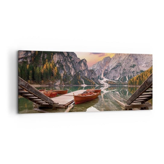 Obraz na płótnie - Obietnica dnia - 120x50cm - Krajobraz Góry Jezioro - Nowoczesny obraz na ścianę do salonu do sypialni ARTTOR ARTTOR