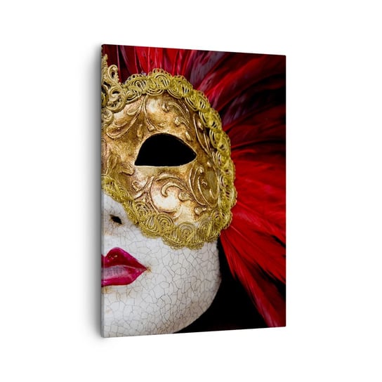 Obraz na płótnie - Obietnica karnawałowej przygody - 50x70cm - Maska Wenecka Sztuka Wenecja - Nowoczesny Canvas obraz do salonu do sypialni ARTTOR ARTTOR