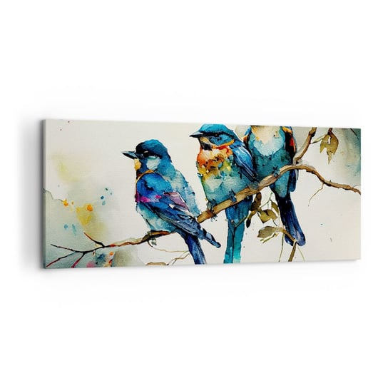 Obraz na płótnie - Obraził się? - 120x50cm - Ptaki Natura Akwarela - Nowoczesny obraz na ścianę do salonu do sypialni ARTTOR ARTTOR