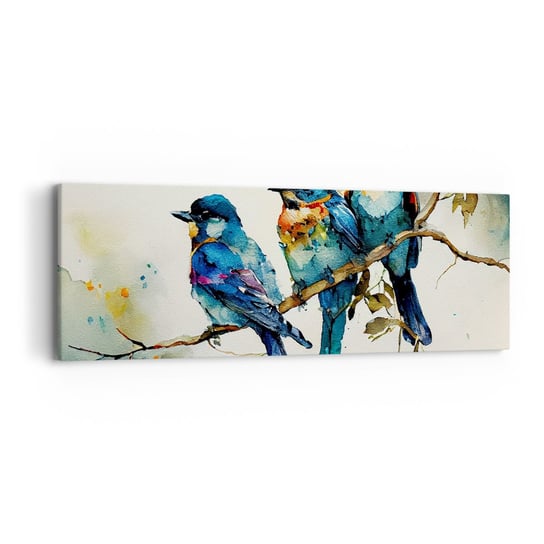 Obraz na płótnie - Obraził się? - 90x30cm - Ptaki Natura Akwarela - Nowoczesny Canvas obraz do salonu do sypialni ARTTOR ARTTOR