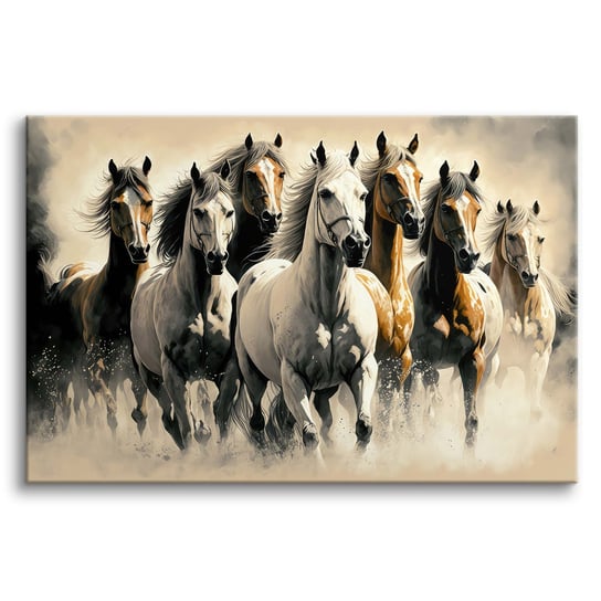 Obraz na płótnie obrazy na ścianę dekoracja do salonu stado konie w  80x120 Naklejkomania