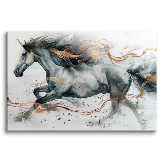 Obraz na płótnie obrazy na ścianę do salonu koń  galop złoto 80x120cm Naklejkomania