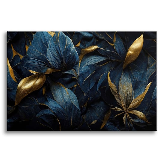 Obraz na płótnie obrazy na ścianę do salonu kwiaty liście złoto 80x120cm Naklejkomania