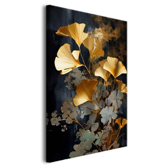 Obraz na płótnie obrazy na ścianę do sypialni złote kwiaty liście 80x120 Naklejkomania