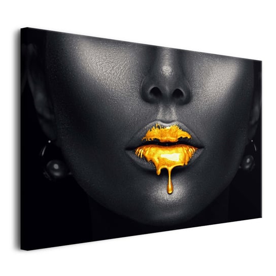 Obraz na płótnie obrazy na ścianę do sypialni złoto usta kobieta 80x120cm Naklejkomania