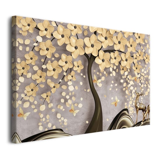 Obraz na płótnie obrazy ścienne do sypialni drzewo złote kwiaty  80x120cm Naklejkomania