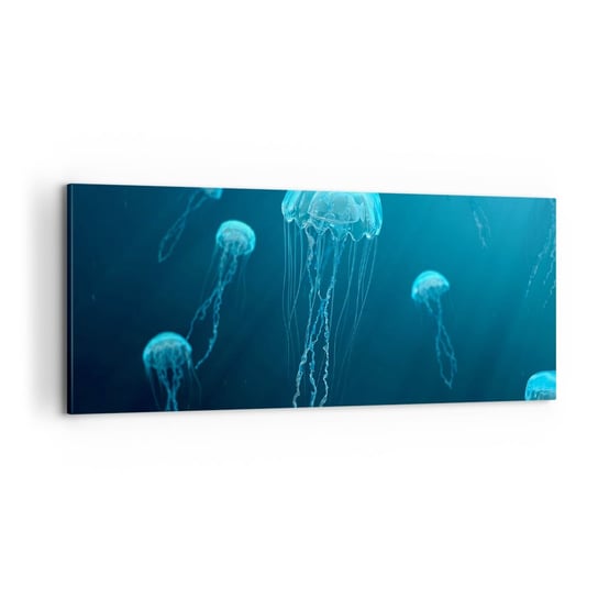 Obraz na płótnie - Oceaniczny taniec - 100x40cm - Meduza Ocean Woda - Nowoczesny foto obraz w ramie do salonu do sypialni ARTTOR ARTTOR