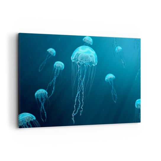 Obraz na płótnie - Oceaniczny taniec - 100x70cm - Meduza Ocean Woda - Nowoczesny foto obraz w ramie do salonu do sypialni ARTTOR ARTTOR
