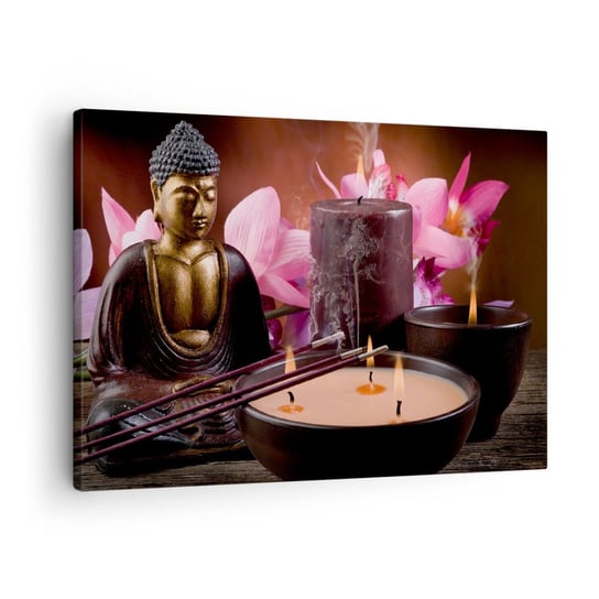 Obraz na płótnie - Oczyścić umysł, uspokoić ciało - 70x50cm - Budda Religia Kwiaty - Nowoczesny Canvas obraz do salonu do sypialni ARTTOR ARTTOR