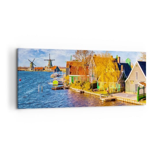 Obraz na płótnie - Od wieków bez zmian - 120x50cm - Krajobraz Wiatrak Holandia - Nowoczesny obraz na ścianę do salonu do sypialni ARTTOR ARTTOR