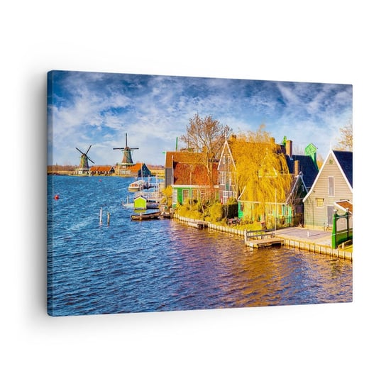 Obraz na płótnie - Od wieków bez zmian - 70x50cm - Krajobraz Wiatrak Holandia - Nowoczesny Canvas obraz do salonu do sypialni ARTTOR ARTTOR