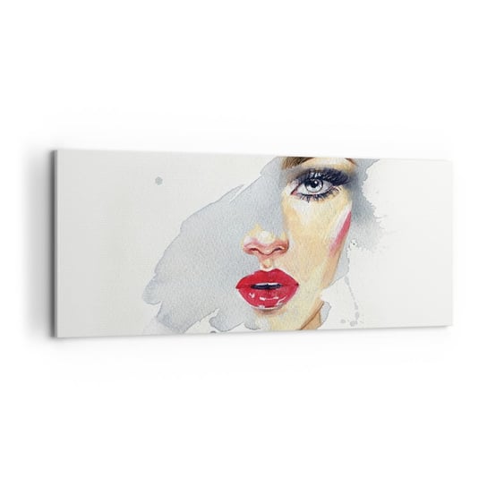 Obraz na płótnie - Odbicie w kropli wody - 120x50cm - Twarz Kobiety Kobieta Czerwone Usta - Nowoczesny obraz na ścianę do salonu do sypialni ARTTOR ARTTOR