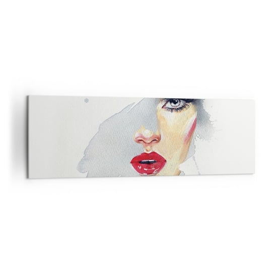 Obraz na płótnie - Odbicie w kropli wody - 160x50cm - Twarz Kobiety Kobieta Czerwone Usta - Nowoczesny foto obraz w ramie do salonu do sypialni ARTTOR ARTTOR