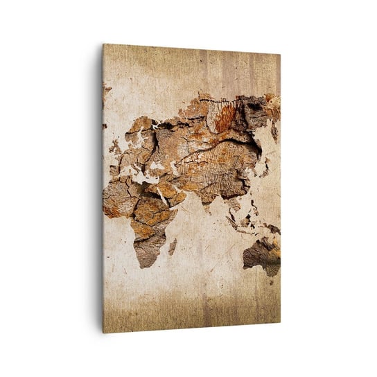Obraz na płótnie - Odkrycie świata - 70x100cm - Mapa Świata Kontynenty Podróże - Nowoczesny foto obraz w ramie do salonu do sypialni ARTTOR ARTTOR