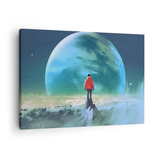 Obraz na płótnie - Odkrywca nowej ziemi - 70x50cm - Abstrakcja Fantasy Planeta Ziemia - Nowoczesny Canvas obraz do salonu do sypialni ARTTOR ARTTOR