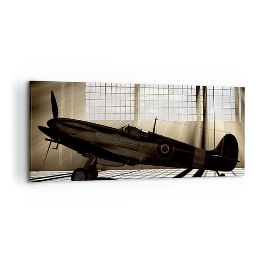 Obraz na płótnie - Odpoczynek wojownika - 120x50cm - Lotnictwo Hangar Lotniczy Samolot - Nowoczesny obraz na ścianę do salonu do sypialni ARTTOR ARTTOR