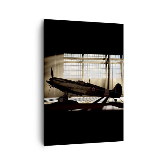 Obraz na płótnie - Odpoczynek wojownika - 50x70cm - Lotnictwo Hangar Lotniczy Samolot - Nowoczesny Canvas obraz do salonu do sypialni ARTTOR ARTTOR