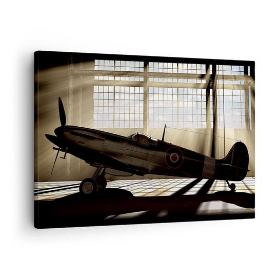 Obraz na płótnie - Odpoczynek wojownika - 70x50cm - Lotnictwo Hangar Lotniczy Samolot - Nowoczesny Canvas obraz do salonu do sypialni ARTTOR ARTTOR