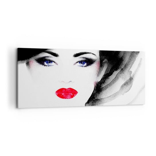 Obraz na płótnie - Odpycha i przyzywa - 120x50cm - Twarz Kobiety Czerwone Usta Niebieskie Oczy - Nowoczesny obraz na ścianę do salonu do sypialni ARTTOR ARTTOR