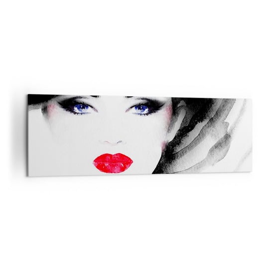 Obraz na płótnie - Odpycha i przyzywa - 160x50cm - Twarz Kobiety Czerwone Usta Niebieskie Oczy - Nowoczesny foto obraz w ramie do salonu do sypialni ARTTOR ARTTOR